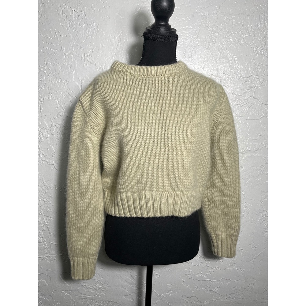 Zara Women's XL Cropped Chunky Knit Sweater Cream Sage Green Wool Blend